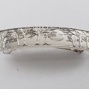 Vintage Hair Barrette SilverTone Metal Forest Full Moon Sun Top Hair Accessory